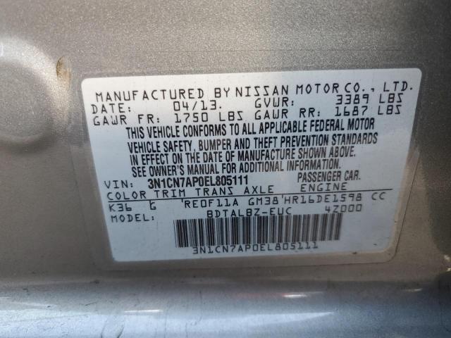Photo 10 from auction – 2014 NISSAN VERSA S with VIN 3N1CN7AP0EL805111
