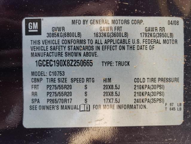 Photo 10 from auction – 2008 CHEVROLET SILVERADO with VIN 1GCEC190X8Z250665
