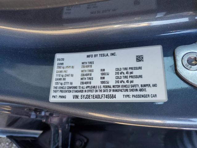 Photo 10 from auction – 2020 TESLA MODEL 3 with VIN 5YJ3E1EA0LF745584