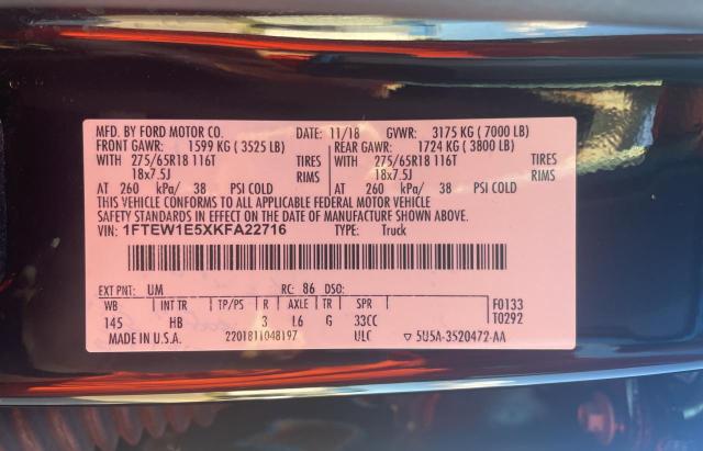 Photo 10 from auction – 2019 FORD F150 SUPER with VIN 1FTEW1E5XKFA22716