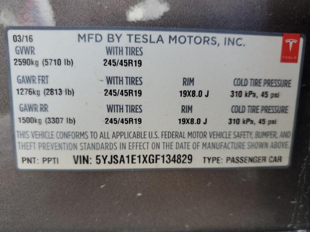 Photo 10 from auction – 2016 TESLA MODEL S with VIN 5YJSA1E1XGF134829