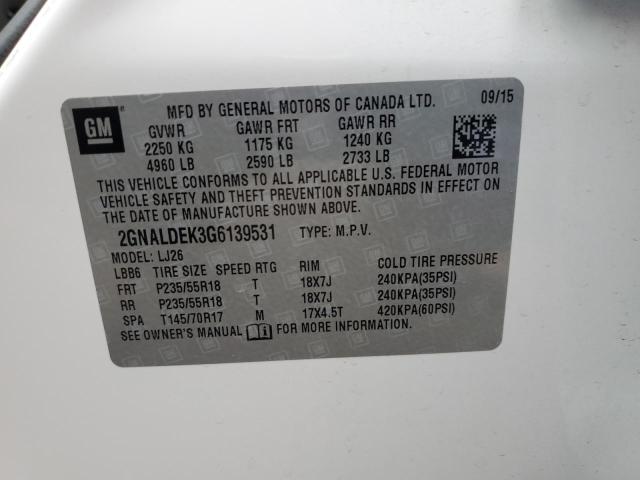 Photo 10 from auction – 2016 CHEVROLET EQUINOX LT with VIN 2GNALDEK3G6139531