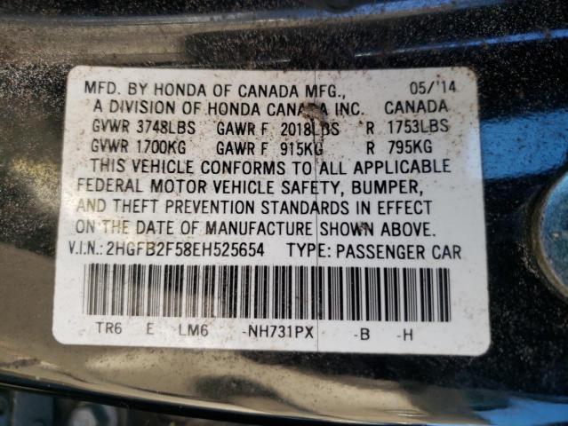 Photo 10 from auction – 2014 HONDA CIVIC LX with VIN 2HGFB2F58EH525654