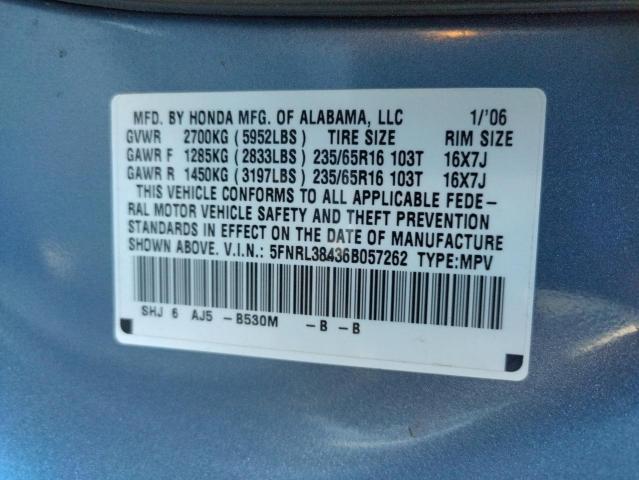Photo 10 from auction – 2006 HONDA ODYSSEY EX with VIN 5FNRL38436B057262