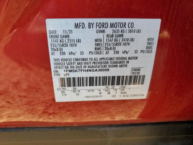 Photo 10 from auction – 2022 FORD EXPLORER L with VIN 1FMSK7FH4NGA38009
