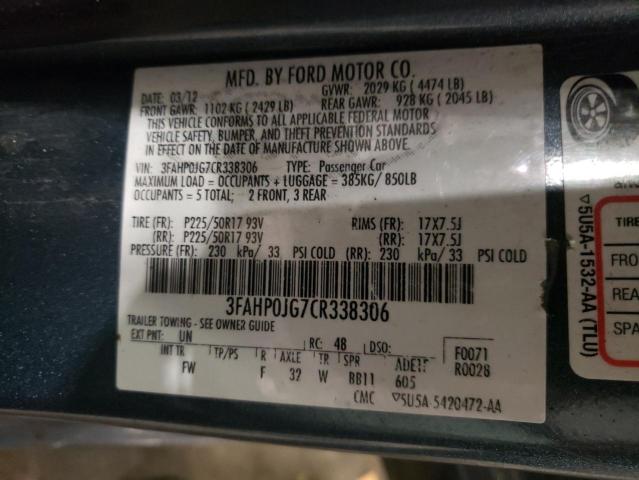 Photo 10 from auction – 2012 FORD FUSION SEL with VIN 3FAHP0JG7CR338306