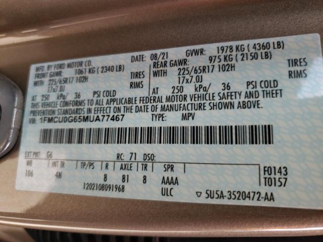 Photo 10 from auction – 2021 FORD ESCAPE SE with VIN 1FMCU0G65MUA77467