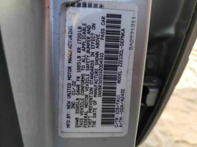 Photo 10 from auction – 2003 TOYOTA COROLLA CE with VIN 1NXBR32E03Z004910