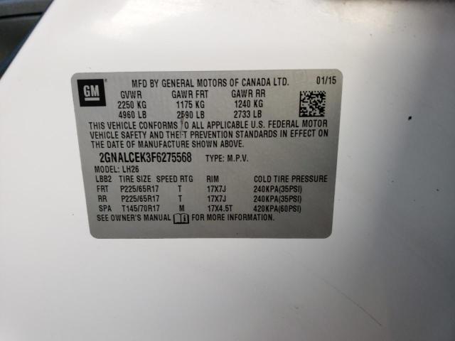 Photo 10 from auction – 2015 CHEVROLET EQUINOX LT with VIN 2GNALCEK3F6275568