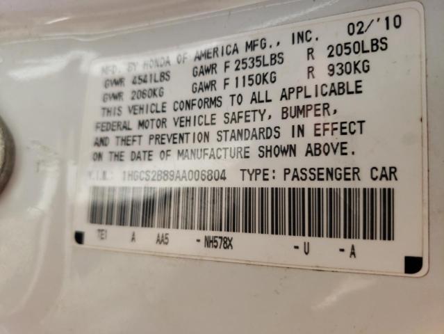 Photo 10 from auction – 2010 HONDA ACCORD EXL with VIN 1HGCS2B89AA006804