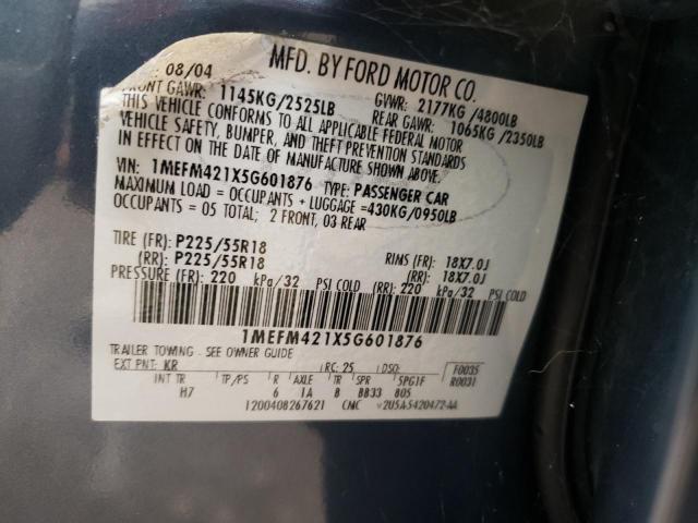 Photo 10 from auction – 2005 MERCURY MONTEGO PR with VIN 1MEFM421X5G601876