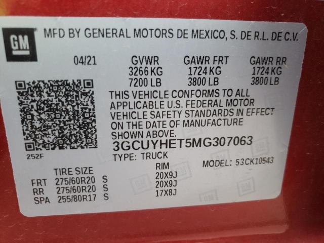 Photo 10 from auction – 2021 CHEVROLET SILVERADO with VIN 3GCUYHET5MG307063