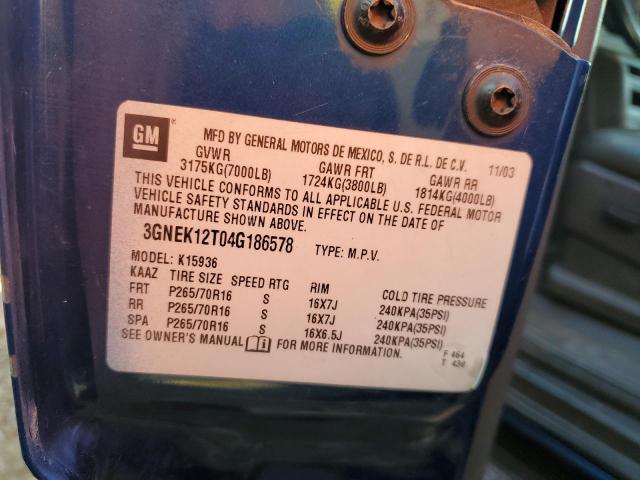 Photo 10 from auction – 2004 CHEVROLET AVALANCHE with VIN 3GNEK12T04G186578