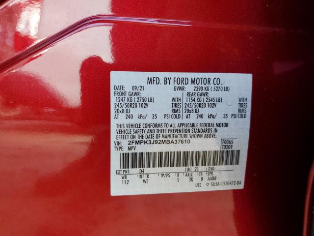 Photo 10 from auction – 2021 FORD EDGE SEL with VIN 2FMPK3J92MBA37610