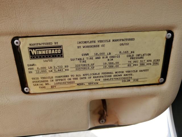 Photo 10 from auction – 2003 WINNEBAGO BRAVE with VIN 5B4LP57G433360034