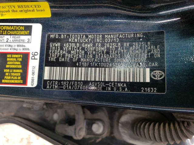 Photo 10 from auction – 2013 TOYOTA CAMRY L with VIN 4T1BF1FK1DU241209