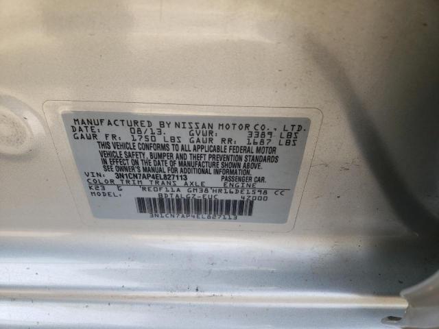 Photo 10 from auction – 2014 NISSAN VERSA 4D with VIN 3N1CN7AP4EL827113