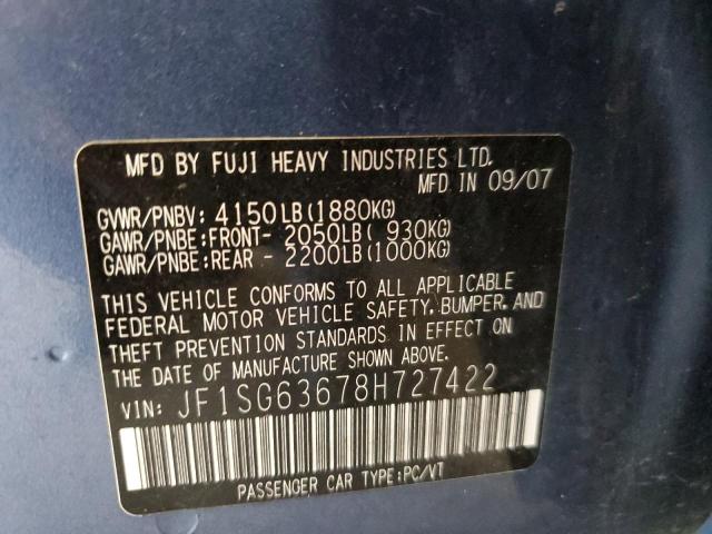 Photo 10 from auction – 2008 SUBARU FORESTER 2 with VIN JF1SG63678H727422