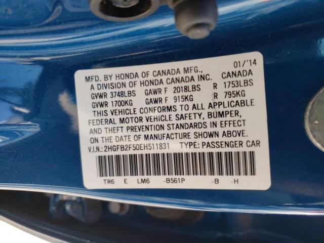Photo 10 from auction – 2014 HONDA CIVIC LX with VIN 2HGFB2F50EH511831
