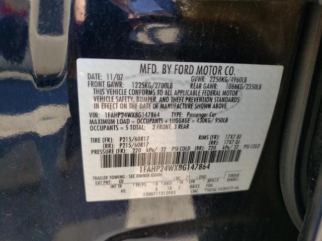 Photo 10 from auction – 2008 FORD TAURUS SEL with VIN 1FAHP24WX8G147864