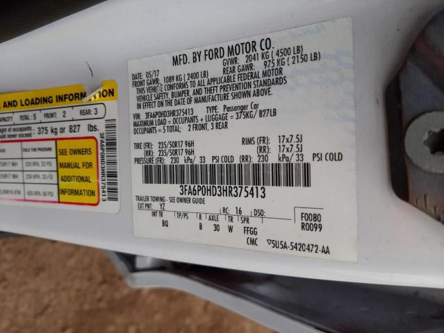 Photo 10 from auction – 2017 FORD FUSION SE with VIN 3FA6P0HD3HR375413