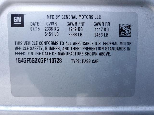 Photo 10 from auction – 2016 BUICK LACROSSE P with VIN 1G4GF5G3XGF110728