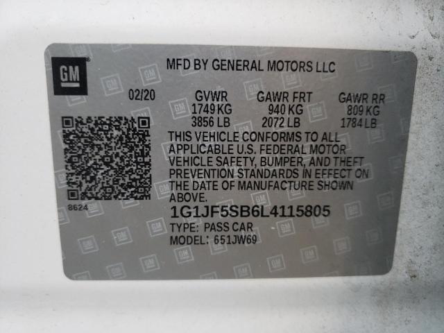 Photo 10 from auction – 2020 CHEVROLET SONIC PREM with VIN 1G1JF5SB6L4115805