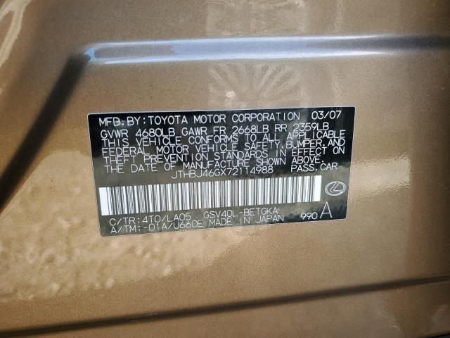 Photo 10 from auction – 2007 LEXUS ES 350 with VIN JTHBJ46GX72114988