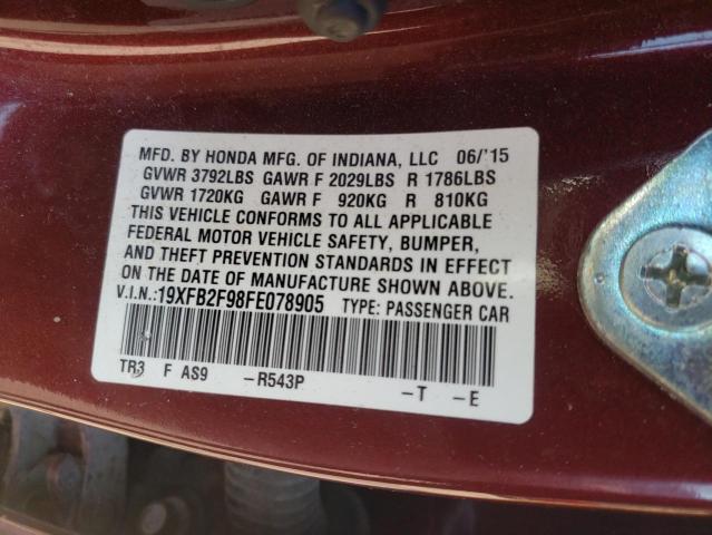 Photo 10 from auction – 2015 HONDA CIVIC EXL with VIN 19XFB2F98FE078905