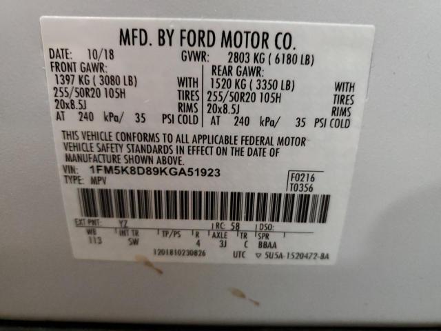 Photo 10 from auction – 2019 FORD EXPLORER X with VIN 1FM5K8D89KGA51923
