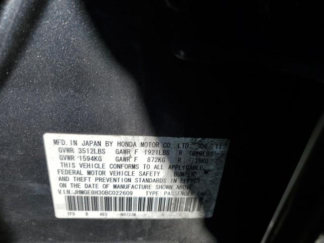 Photo 10 from auction – 2011 HONDA FIT with VIN JHMGE8H30BC022609