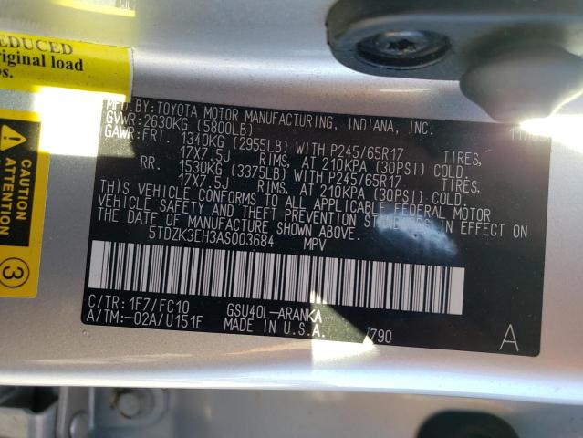 Photo 10 from auction – 2010 TOYOTA HIGHLANDER with VIN 5TDZK3EH3AS003684