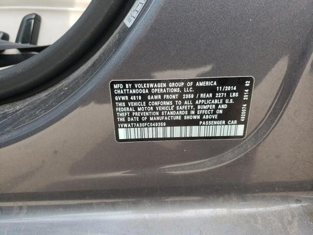 Photo 12 from auction – 2015 VOLKSWAGEN PASSAT S with VIN 1VWAT7A30FC049359
