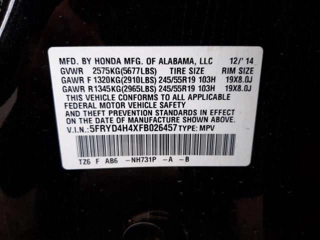 Photo 10 from auction – 2015 ACURA MDX TECHNO with VIN 5FRYD4H4XFB026457