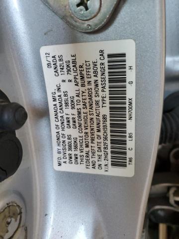 Photo 10 from auction – 2012 HONDA CIVIC LX with VIN 2HGFB2F56CH597689