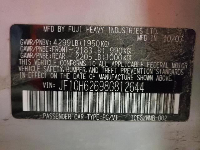 Photo 10 from auction – 2008 SUBARU IMPREZA 2. with VIN JF1GH62698G812644