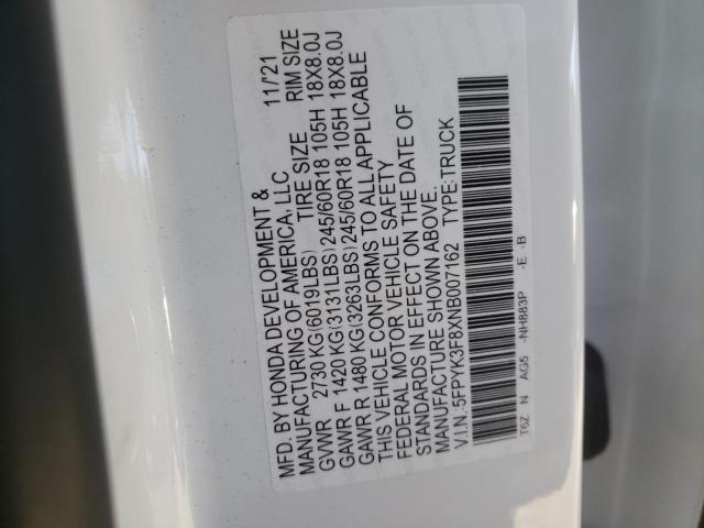Photo 10 from auction – 2022 HONDA RIDGELINE with VIN 5FPYK3F8XNB007162