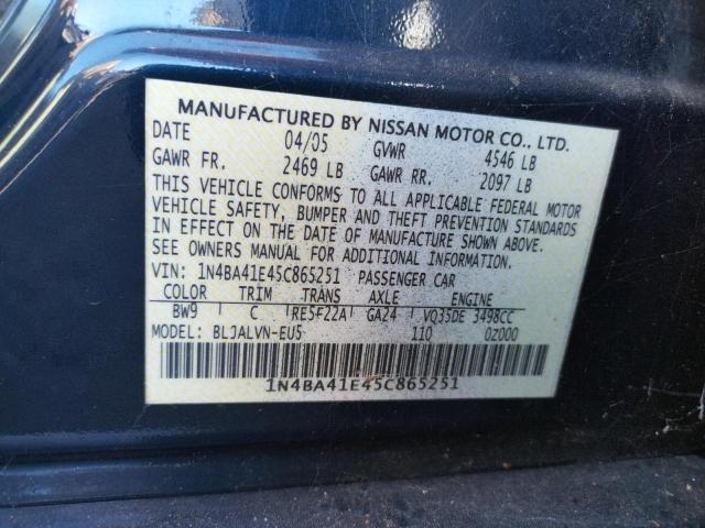 Photo 10 from auction – 2005 NISSAN MAXIMA SE with VIN 1N4BA41E45C865251