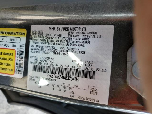 Photo 10 from auction – 2016 FORD FUSION SE with VIN 3FA6P0H74GR325404