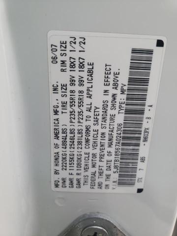 Photo 10 from auction – 2007 ACURA RDX TECHNO with VIN 5J8TB18567A024306