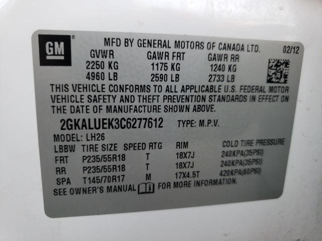 Photo 10 from auction – 2012 GMC TERRAIN SL with VIN 2GKALUEK3C6277612