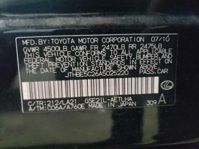 Photo 10 from auction – 2010 LEXUS IS 350 with VIN JTHBE5C26A5025220
