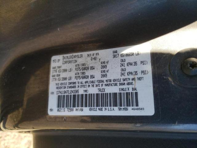 Foto 10 de la subasta – 2002 DODGE RAM 1500 con VIN 1D7HU18N72J243305