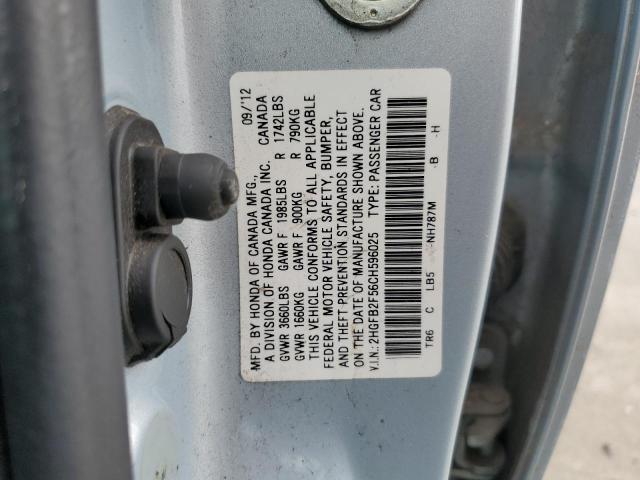 Photo 12 from auction – 2012 HONDA CIVIC LX with VIN 2HGFB2F56CH596025