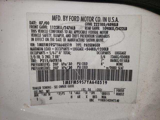 Photo 10 from auction – 2000 MERCURY SABLE LS P with VIN 1MEFM59S7YA648519