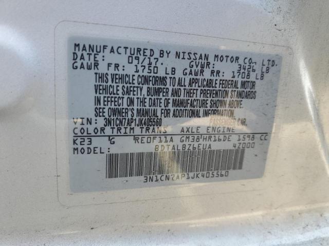 Photo 10 from auction – 2018 NISSAN VERSA S with VIN 3N1CN7AP1JK405560