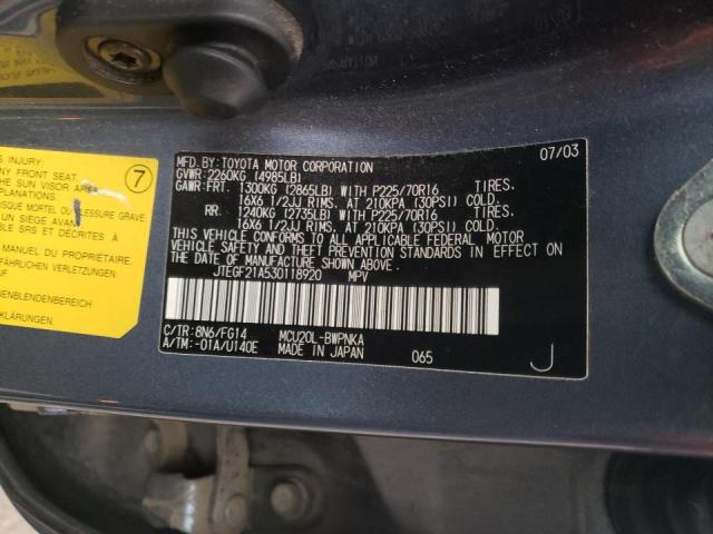 Photo 10 from auction – 2003 TOYOTA HIGHLANDER with VIN JTEGF21A530118920