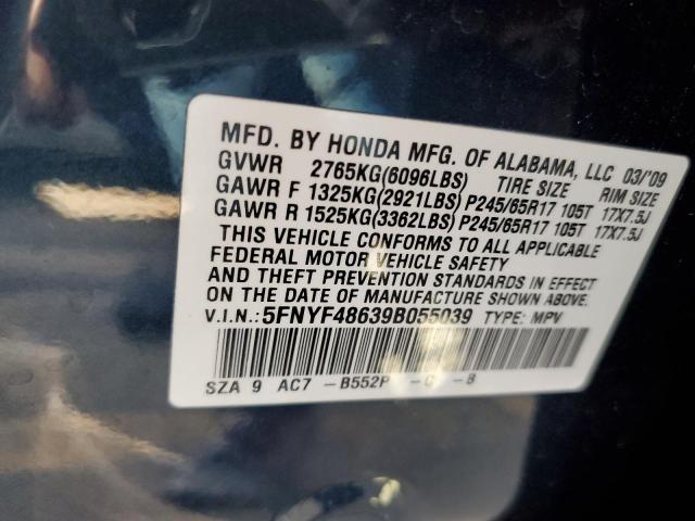 Photo 10 from auction – 2009 HONDA PILOT EXL with VIN 5FNYF48639B055039