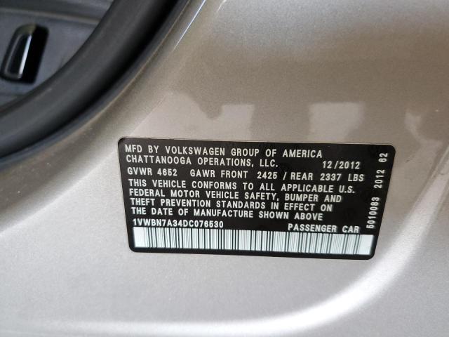 Photo 10 from auction – 2013 VOLKSWAGEN PASSAT SE with VIN 1VWBN7A34DC076530