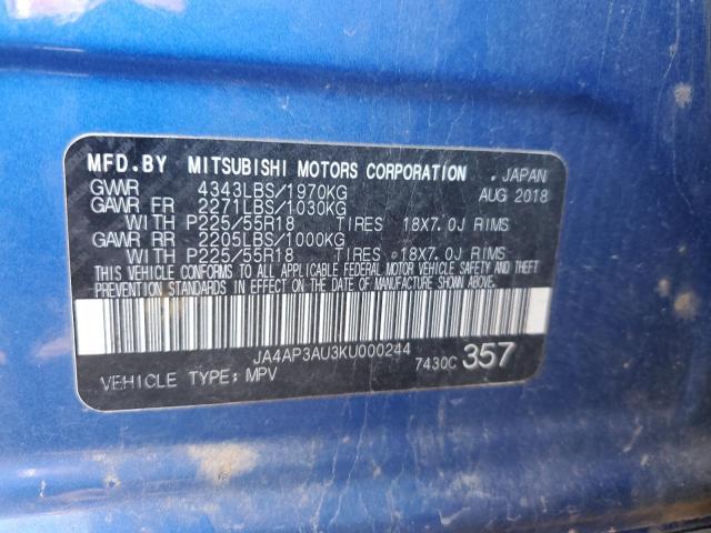 Photo 10 from auction – 2019 MITSUBISHI OUTLANDER with VIN JA4AP3AU3KU000244